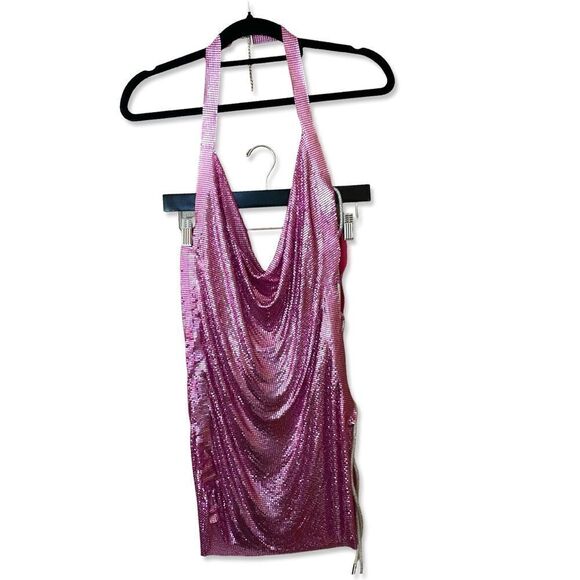 H:ours Millie Mini Dress chainmail metal mesh hot pink party cocktail Revolve - Picture 9 of 16